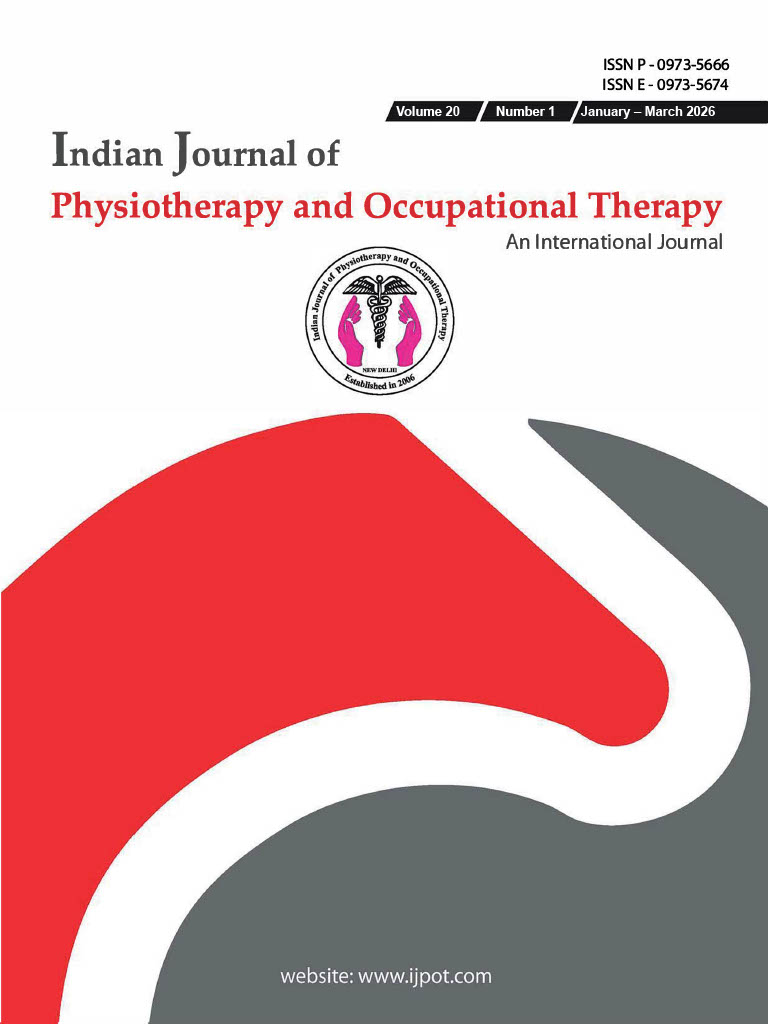 					View Vol. 20 No. 1 (2026): Indian Journal of Physiotherapy and Occupational Therapy 
				